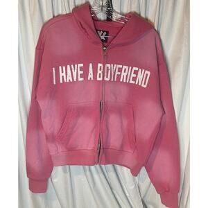 I Have A Boyfriend Pink zip up hoodie Size XS